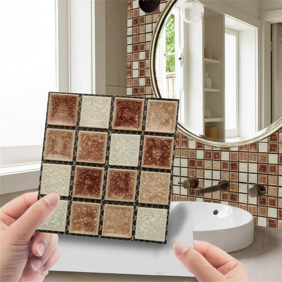 YOHAVEN 10PC 3D Crystal Tile Stickers, Self-Adhesive Peel Stick Wall Tiles for Kitchen Bathroom Home Decoration DIY Renovation, Easy Decorative Sticker Set