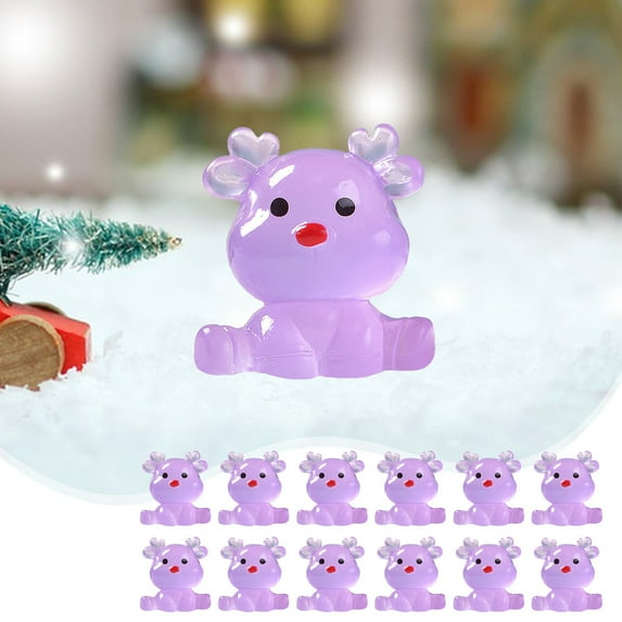 YOHAVEN 12PCS Luminous Mini Reindeer Christmas Tree Ornaments Resin Desktop Garden Holiday Decorations for Table Shelf Indoor Outdoor Decor