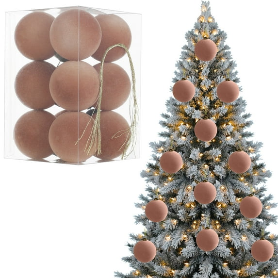 YOHAVEN 12PCS Velvet Flocked Christmas Balls Tree Ornaments Hanging Holiday Decorations for Indoor Outdoor Xmas Party Seasonal Decor Multi-Purpose Festive Accent Gift