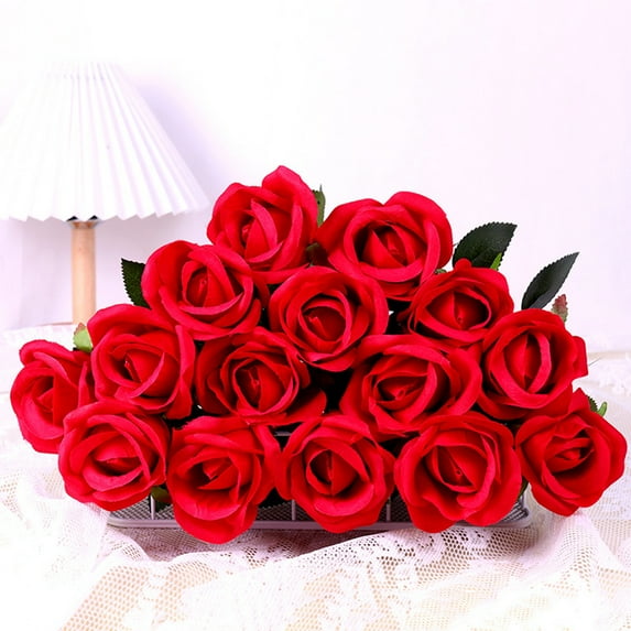 YOHAVEN 15PCS Red Silk Roses Bouquet 48" Long Stem, Artificial Flowers for Home Wedding Party Table Centerpiece Decoration Floral Decor