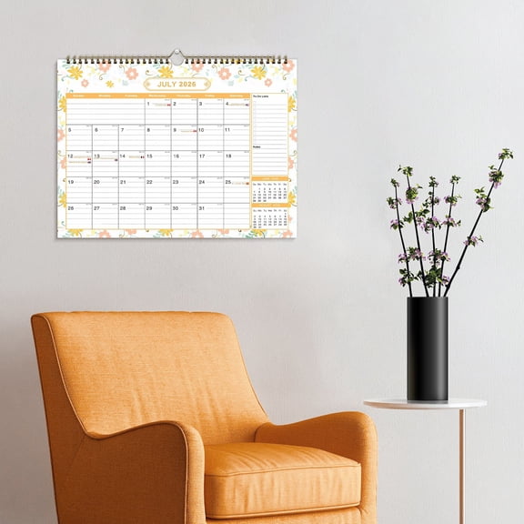 YOHAVEN 18 Month Wall Calendar July 2026 To December 2027, Floral Design, Thick Paper, Large Daily Blocks, Notes And To Do Space, Reinforced Binding, Wall Hang Organizer For Home Or Office