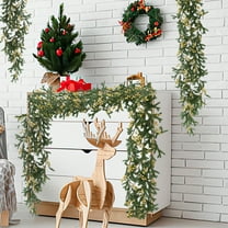 YOHAVEN 180cm Staghorn Rattan with Fruit and Warm Lights, Festive Christmas Garland, Holiday Decor for Christmas Parties, Weddings, Indoor Spaces, Christmas Trees with Lights, Easy to Shape for Home