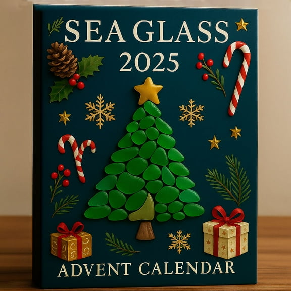 YOHAVEN 2025 Sea Glass Acrylic Christmas Advent Calendar with 24 Ornaments for Tree Window Shelf Holiday Countdown Seasonal Xmas Decorations Beach Themed Home Christmas Decor
