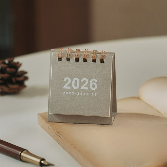 YOHAVEN 2026 Small Desk Calendar Vintage Mini Coil Planner, Compact Daily Date Organizer with Illustration Themes, Portable Office Table Desktop Decoration Gift