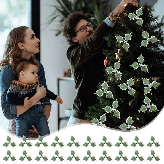 YOHAVEN 20pc Decorative Christmas Branch Bouquet with Red Fruit Triangular Leaves, Mini Holiday Centerpiece Foliage, Artificial Xmas Arrangement for Home Wedding Party Decor