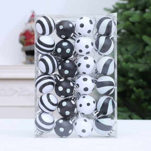 YOHAVEN 24 Pcs Mini Christmas Black White Glass Ball Ornaments Hanging Tree Decorations Christmas Tree Decor Home Christmas Decor Indoor Xmas Decorations Clearance Adornos De Navidad En Oferta
