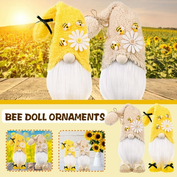 YOHAVEN 2PCS Bumble Bee Gnome Scandinavian Tomte Elf Figurines for Home Table Shelf Window Sill Decor, Spring Summer Festival Decoration Gift Idea for Friends Indoor Outdoor