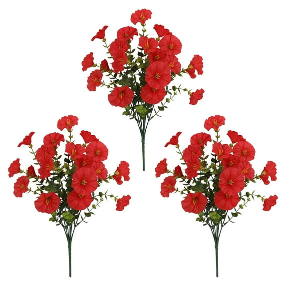 YOHAVEN 3 Pack Artificial Outdoor Flowers UV Resistant Fake Morning Glory Plants Faux Flower Arrangements for Garden Porch Patio Balcony Yard Fence Window Planter Box Decor