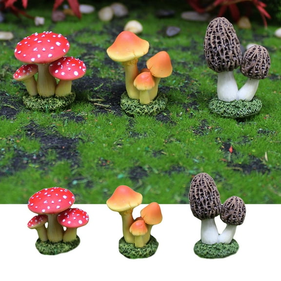YOHAVEN 3-Piece Simulated Agaric Mushroom Potted Ornaments, Mini Resin Garden Decorative Fleshy Plant Figurines for Patio Courtyard Flowerpot Decoration Outdoor Display