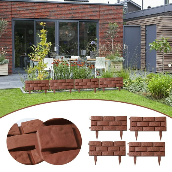 YOHAVEN 4PCS Plastic Garden Edging Fence Panels 17"x12", Decorative Brown Borders for Flower Beds Lawn Path Landscape Yard Outdoor Garden Decor