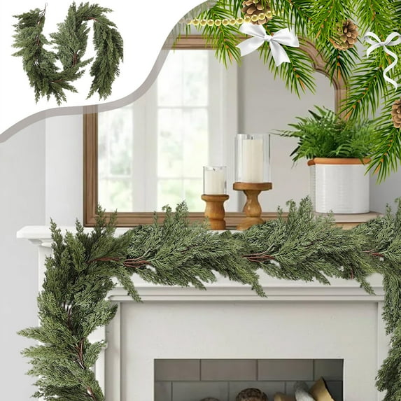 YOHAVEN 5.9FT Christmas Garland Lifelike Green Plant Simulation Chain for Stair Rail Window Frame Wall Hanging Indoor Outdoor Holiday Party Decor