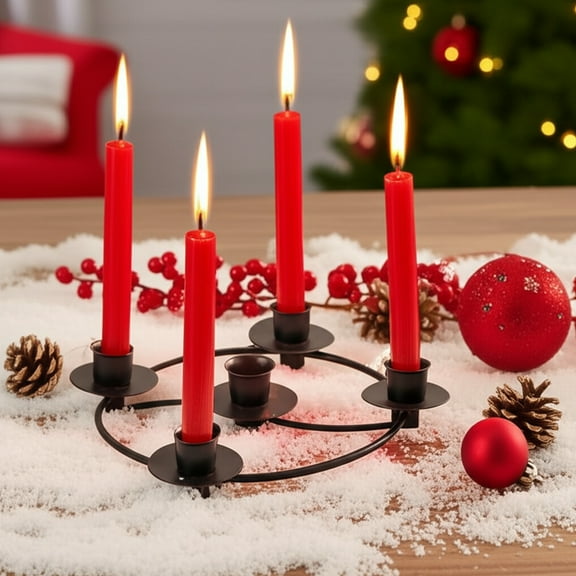 YOHAVEN 5-Head Candle Candelabra Christmas Table Centerpiece Romantic Dinner Decorations for Home Holiday Party Dining Room Living Room Xmas Decor Modern Christmas Decor