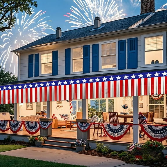 YOHAVEN 6M Red White Blue Independence Day Streamer Garland, American Festival Tassel Decoration for Home Yard Porch 4th of July Party Decor