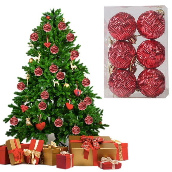 YOHAVEN 6PCS Woven Christmas Ball Ornaments 4cm Bright Colored Plastic Holiday Decorations, Multi-Purpose Tree Garland Wreath DIY Party Decor for Christmas Home