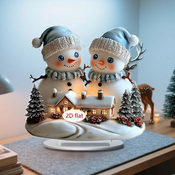 YOHAVEN 7.8" Acrylic Christmas Desktop Ornament with Stand Tabletop Holiday Decoration for Home Office Winter Decor Christmas Decorations Living Room Holiday Window Clings Xmas Party Supplies