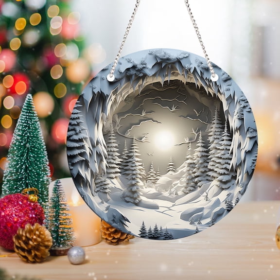 YOHAVEN 7.87"x7.87" Round Acrylic Christmas Reindeer Wall Hanging Ornament for Tree Home Office Holiday Decor, Festive Party Decoration Gift