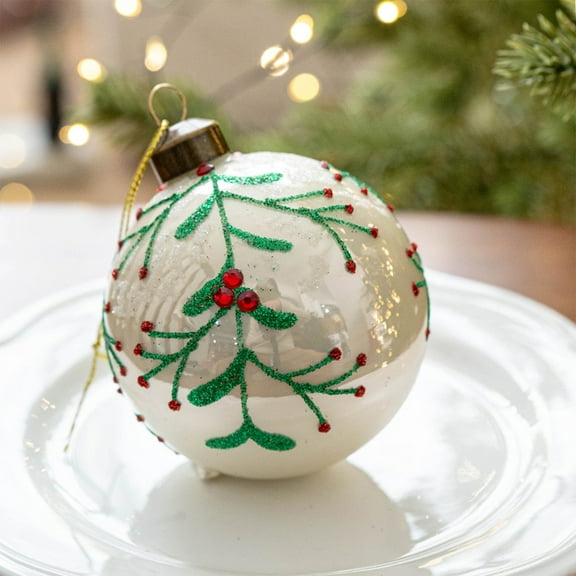 YOHAVEN 8" Hand Painted Glass Christmas Tree Pendant Window Hanging Ornaments Holiday Party Table Centerpiece Indoor Home Decor