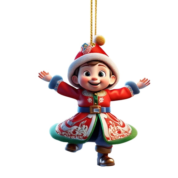 YOHAVEN Acrylic Dwarf Christmas Pendant, Cute Flat Printed Chinese Doll Ornament for Tree Table Wall Holiday Party Seasonal Decor