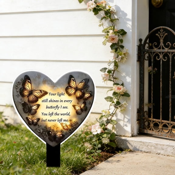YOHAVEN Acrylic Memorial Garden Plaques, 2 Pieces, Weatherproof Lawn Or Courtyard Install, Heart And Butterfly Design, Outdoor Commemorative Decor, Easy Ground Insert, Long-Lasting, Thoughtful Gift