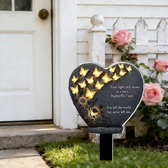 YOHAVEN Acrylic Memorial Garden Plaques, 2 Pieces, Weatherproof Lawn Or Courtyard Install, Heart And Butterfly Design, Outdoor Commemorative Decor, Easy Ground Insert, Long-Lasting, Thoughtful Gift