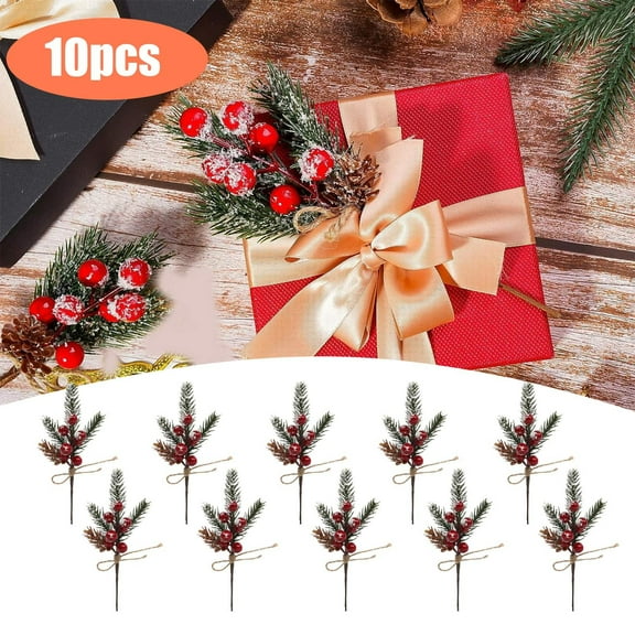 YOHAVEN Artificial Christmas Tree Branches, 10PCS PVC Green Pine Foliage Berries Stems for Xmas DIY Crafts Home Indoor Outdoor Decorations