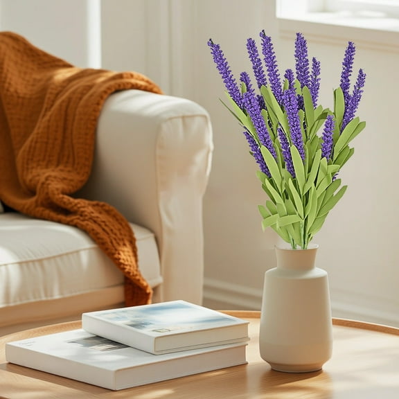 YOHAVEN Artificial Lavender Greenery Flowers, Lifelike Desktop Vase Arrangement for Indoor Outdoor Home Office Table Party Floral Accent Decor