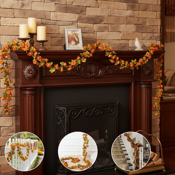 YOHAVEN Artificial Maple Leaf Garland 8FT Fall Decorations Hanging Vine Autumn Leaves Rattan Fake Plants for Wall Door Wedding Party Office Home Thanksgiving Decor