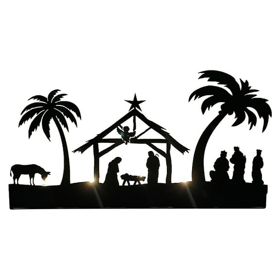 YOHAVEN Bethlehem Christmas Nativity Candle Holder, Metal Light Bracket with Rustic Wooden Base, Religious Holiday Ornaments for Tabletop Mantel Home Indoor Xmas Decor