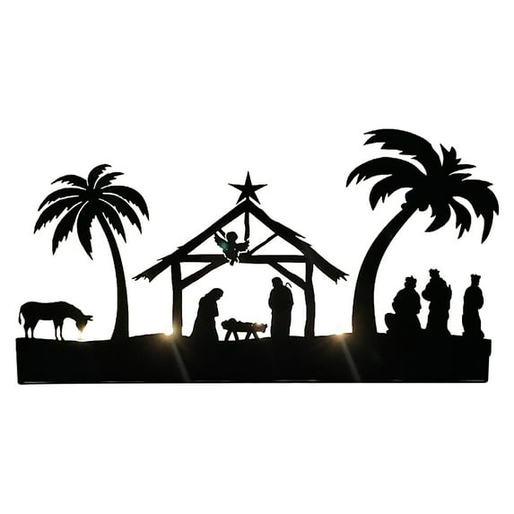 YOHAVEN Bethlehem Christmas Nativity Candle Holder, Metal Light Bracket with Rustic Wooden Base, Religious Holiday Ornaments for Tabletop Mantel Home Indoor Xmas Decor