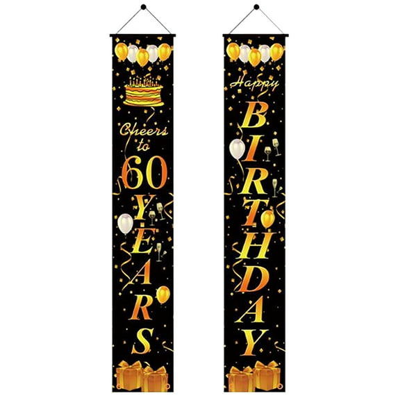 YOHAVEN Birthday Party Curtain Banner, Outdoor Decorative Happy Birthday Hanging Sign for Living Room, Garden, Door, Celebration, 6 Styles Party Decoration