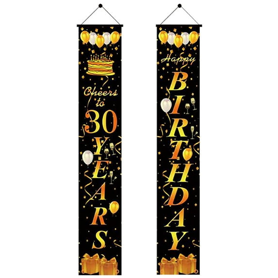 YOHAVEN Birthday Party Curtain Banner, Outdoor Decorative Happy Birthday Hanging Sign for Living Room, Garden, Door, Celebration, 6 Styles Party Decoration