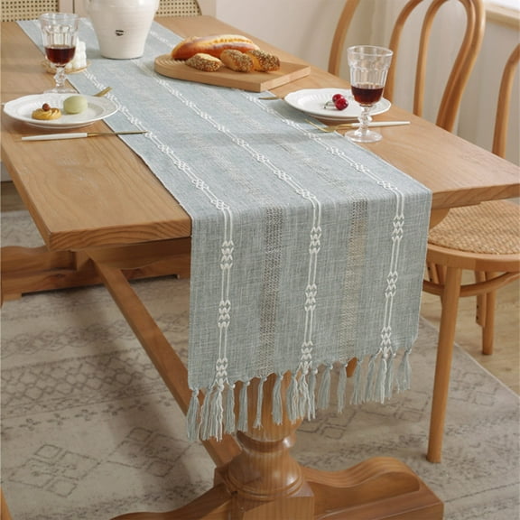 YOHAVEN Boho Table Runner, 72" Macrame Linen Woven Runner with Tassels, Rustic Farmhouse Wedding Party Dining Table Decorations for Kitchen Bedroom Holiday Decor