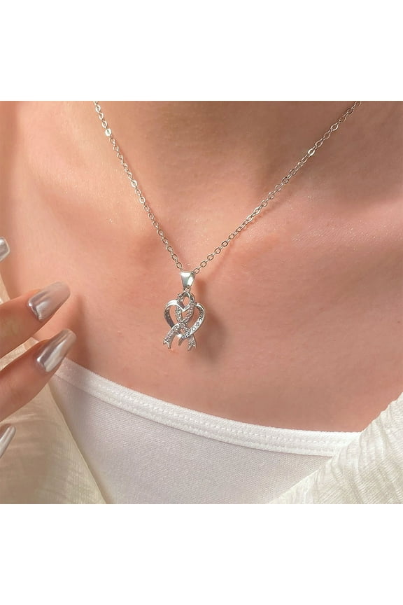 Breast Cancer Awareness Necklace Pink Ribbon Heart Pendant, Zirconia Awareness Jewelry Symbol of Hope Strength Support Gift for Women Campaign Fundraiser Walks Awareness Month Decor