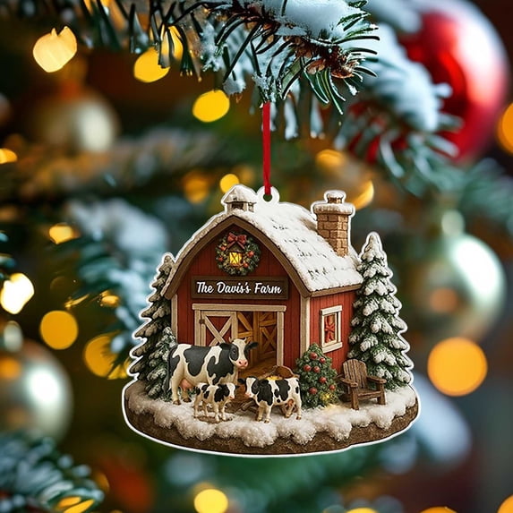 YOHAVEN Chicken Farm Christmas Ornament 2025 Wooden Chicken Coop Hanging Decoration Farmhouse Holiday Tree Pendant Souvenir for Home Farm Lovers