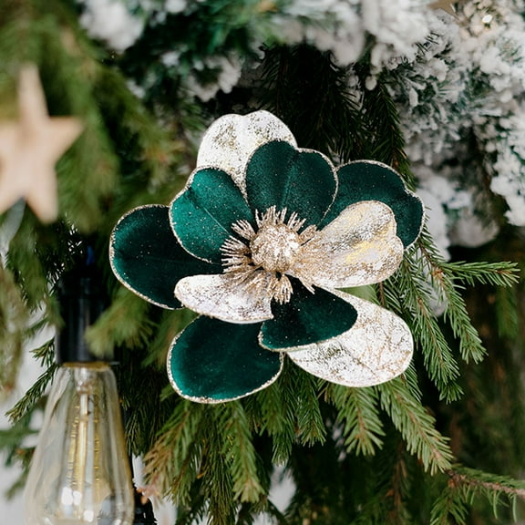 YOHAVEN Christmas Artificial Flowers 5.9" Flannel Poinsettia Decorations Xmas Tree Flower Arrangements Holiday DIY Ornaments Red Green Festive Flowers for Mall Home Party Decor