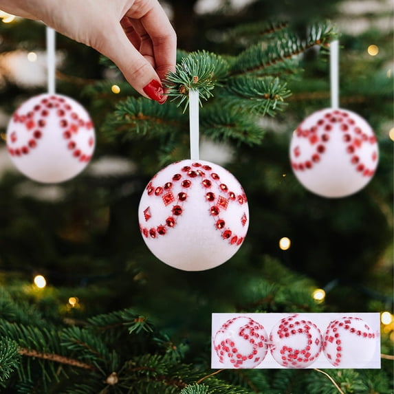 YOHAVEN Christmas Balls 3 Piece Hanging Foam Decoration Set Holiday Tree Wall Table Decor Indoor Outdoor Christmas Celebration Party Display