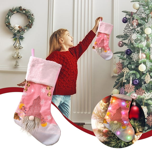 YOHAVEN Christmas Candy Bag Stocking, Holiday Gift Sock Decoration, Large Cloth Christmas Stocking for Stair Mantel Door Wall Tree Holiday Party Home Decor