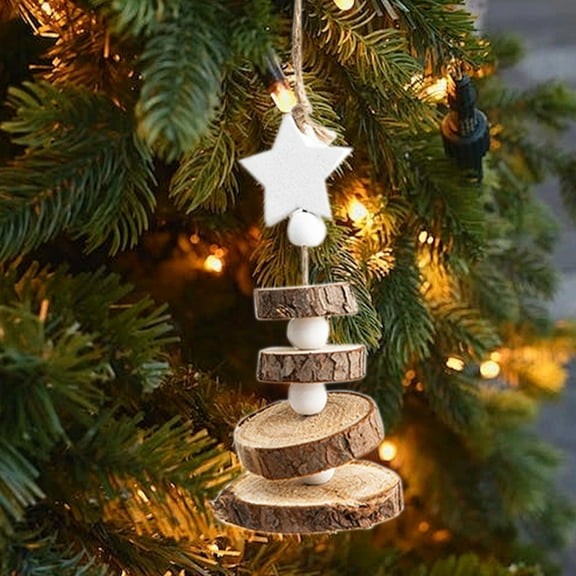 YOHAVEN Christmas Decorations Wooden Pendant Ornaments, Hanging Tree Log Trinkets Holiday Rustic Decor for Christmas Tree Shelves Home Office Fireplace Mantle