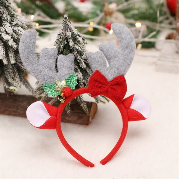 YOHAVEN Christmas Deer Antler Headband, Fabric Hair Hoop Christmas Party Gift Accessory for Holiday Events Costumes