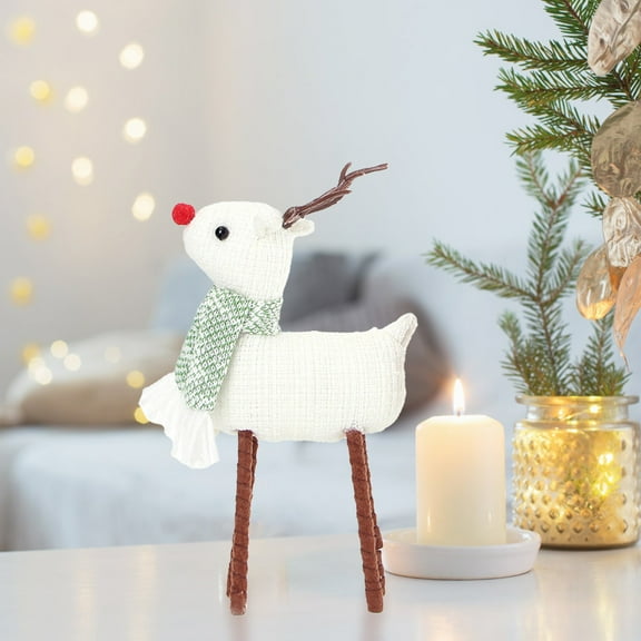 YOHAVEN Christmas Deer Figurine Desktop Ornament Holiday Decoration for Table Mantel Wreath Scene Display Winter Home Party Gift Accent