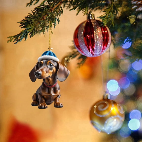 YOHAVEN Christmas Dog Car Hanging Ornament Acrylic Pendant Auto Mirror Decoration Home Office Xmas Birthday Thanksgiving Party Hanging Decor Gift