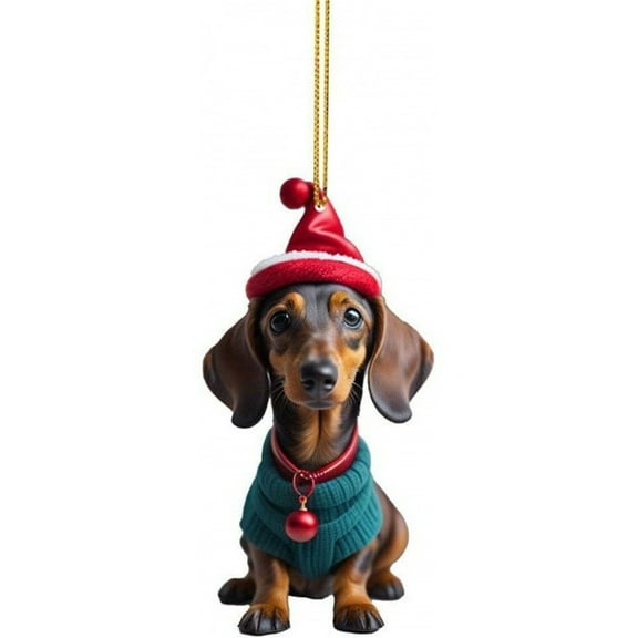 YOHAVEN Christmas Dog Car Hanging Ornament Acrylic Pendant Auto Mirror Decoration Home Office Xmas Birthday Thanksgiving Party Hanging Decor Gift