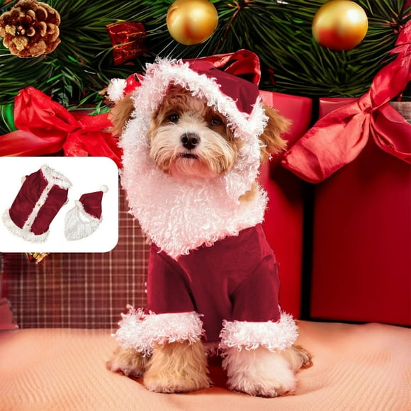YOHAVEN Christmas Dog Costume, Father Christmas Puppy Outfit for Small Dogs, Soft Breathable Holiday Shirt for Dachshund Chihuahua Teddy Poodle, Christmas Pajamas