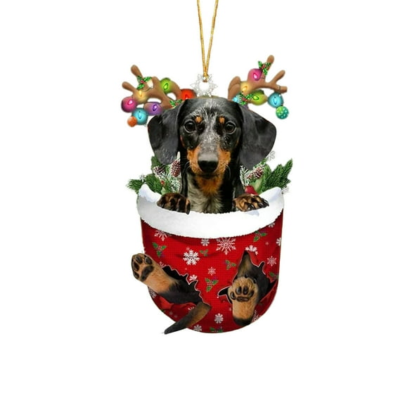 YOHAVEN Christmas Dog Stocking Decorations, Cute Dog Shaped Xmas Tree Hanging Ornament for Car Home Office Holiday Party Gift Decor