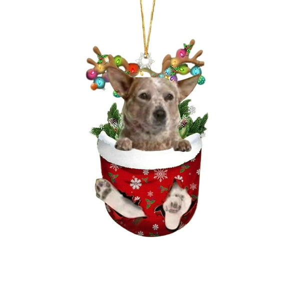 YOHAVEN Christmas Dog Stocking Decorations, Cute Dog Shaped Xmas Tree Hanging Ornament for Car Home Office Holiday Party Gift Decor