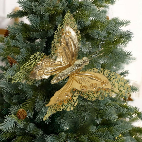 YOHAVEN Christmas Double Layer 3D Hollow Butterflies Decoration, Handmade Cloth Tree Wreath Window Ornament, DIY Holiday Decor for Home Party