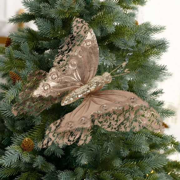 YOHAVEN Christmas Double Layer 3D Hollow Butterflies Decoration, Handmade Cloth Tree Wreath Window Ornament, DIY Holiday Decor for Home Party
