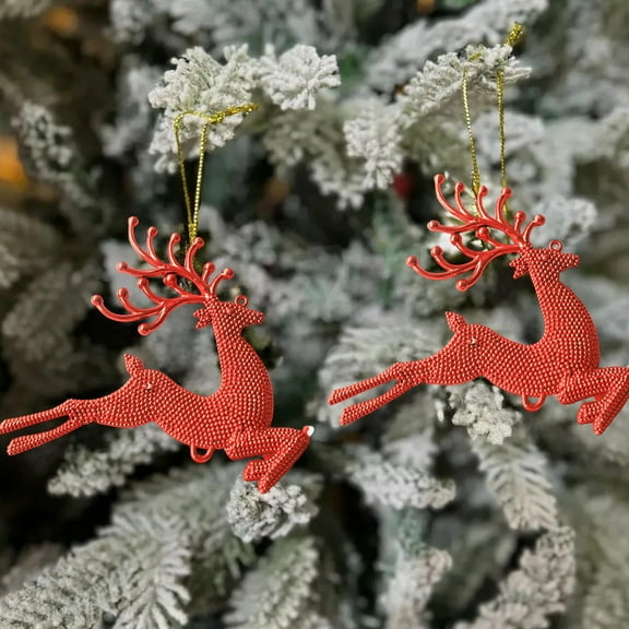 YOHAVEN Christmas Elks Hanging Decorations, Mini Tree Ornaments and Holiday Décor for Fireplace Table Shelf Mantel Festive Christmas Gifts