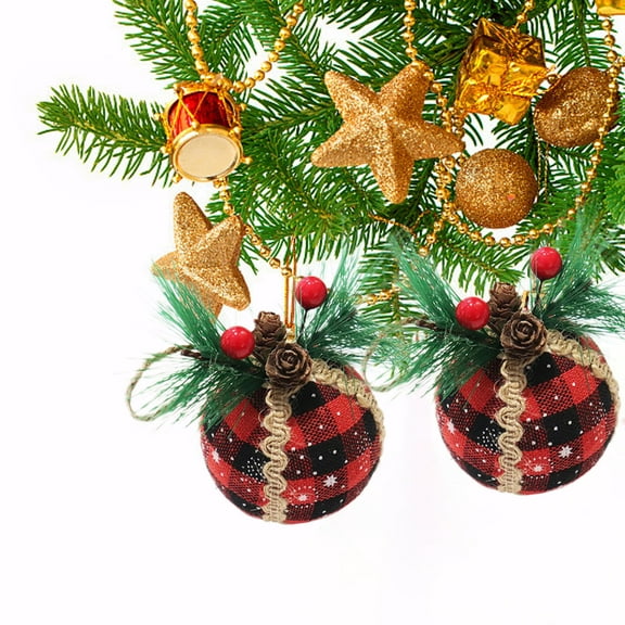 YOHAVEN Christmas Fabric Ball Ornaments, 6 Pack Knitted Plaid Wrap Foam Balls 2.3" for Christmas Tree Decorations, Holiday Party Hanging Ornaments Home Xmas Decor