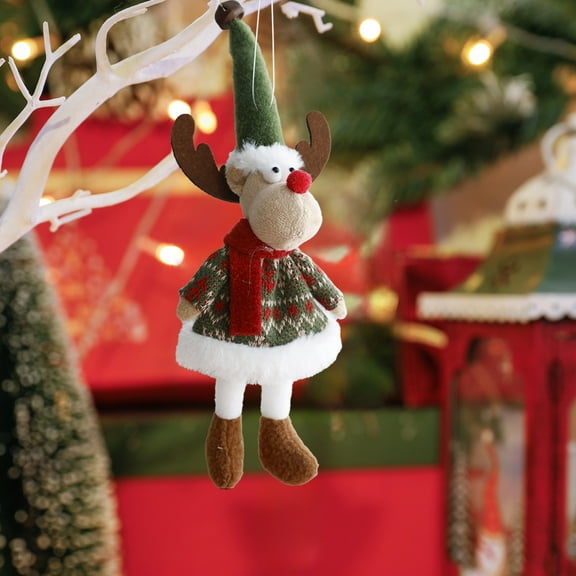 YOHAVEN Christmas Fabric Dolls Small Figurine Ornaments, Santa Claus Reindeer Snowman Hanging Decorations for Xmas Tree Fireplace Mantle Home